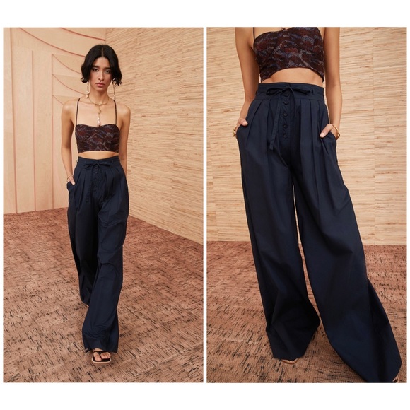 Ulla Johnson Pants - $295 Ulla Johnson Zada Navy Blue 100% Cotton Wide Leg Baggy High Rise Pants sz 4